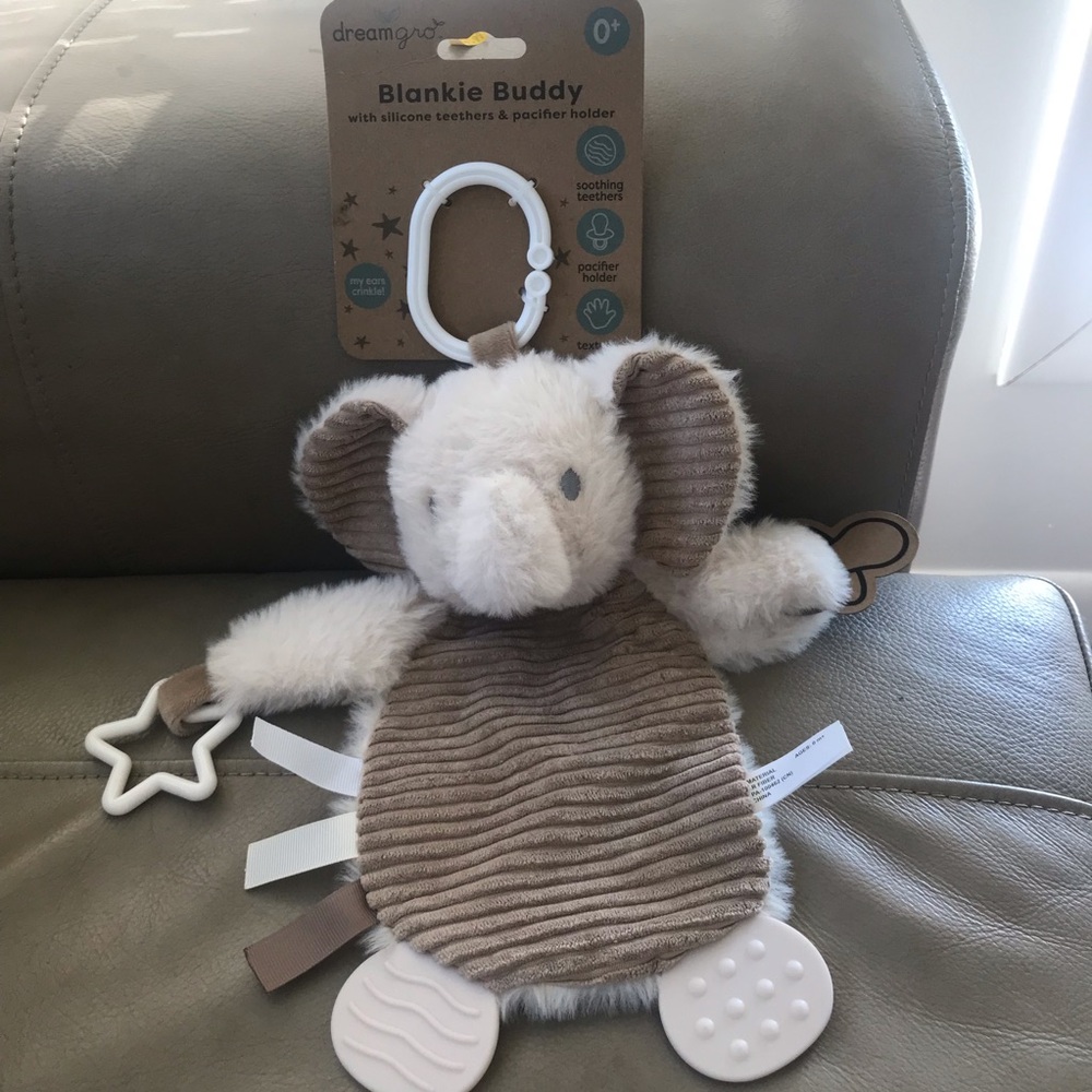 Elephant Blankie Buddy - Cream‎ and Brown 10”